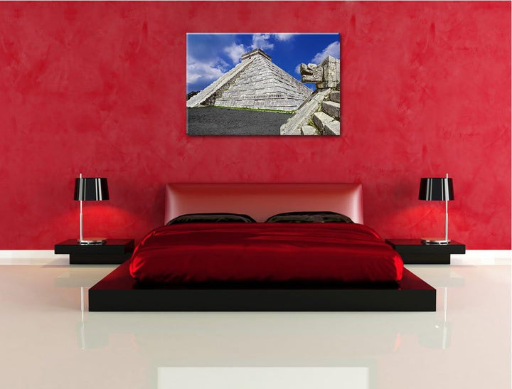Maya Tempel in Mexiko schwarz/weiss Format: 100x70 auf Leinwand, XXL riesige Bilder fertig gerahmt m
