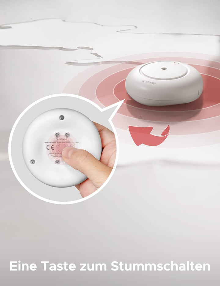 X-Sense Standalone Wassermelder mit Batterie, Wassersensor IP66, Mini-Wasserdetektor mit 110 dB Audi