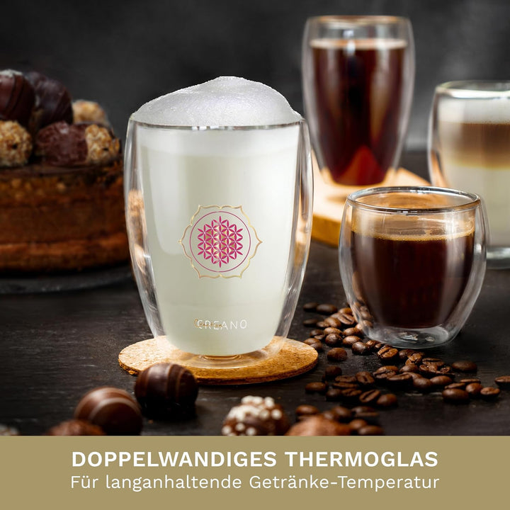 Creano doppelwandiges Tee-Glas, Latte Macchiato, Thermobecher Blume des Lebens | 250ml, in exklusive