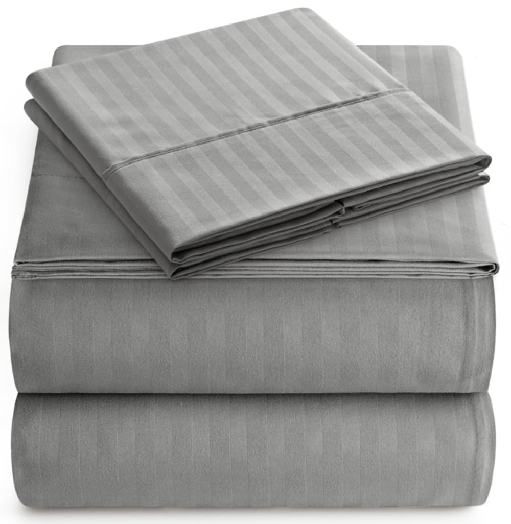 Italienisches Bettlaken-Set, gestreift, Grau, 4-teilig Queen Grau, Queen Grau