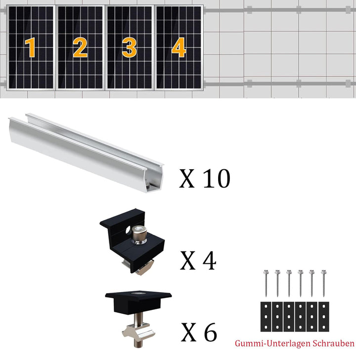 Solarmodul Halterung Flachdach, Alu Photovoltaik Montageschiene 12CM, Verstellbare Schwarz Klemme fü