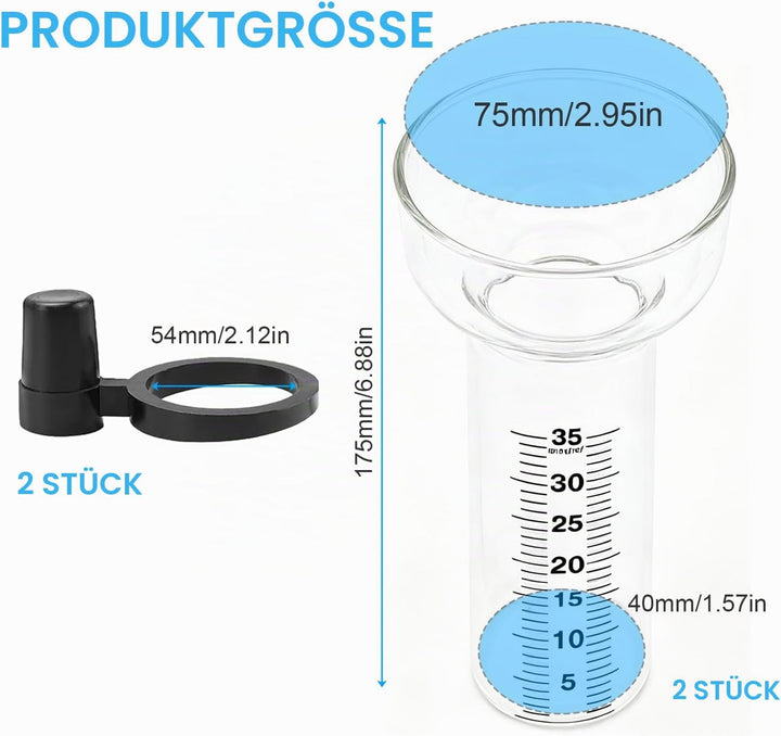 2 Stück Regenmesser Glas 35mm Frostsicher, Regenmesser Ersatzglas mit Halterung und Klarer Skala, Ni
