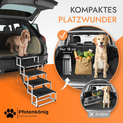PFOTENKÖNIG® Hundetreppe Auto [bis 70kg] - ultraleichte Premium Hunderampe Auto klappbar - Einstiegs