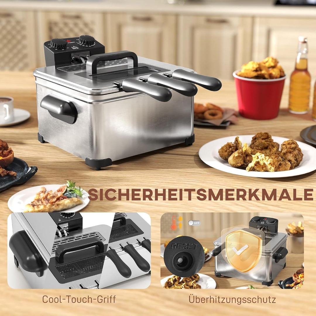 HOMCOM Fritteuse mit 5L Kapazität, Einstellbare Temperatur & Timer, Öl-Fritteuse mit Abnehmbarer Öl-