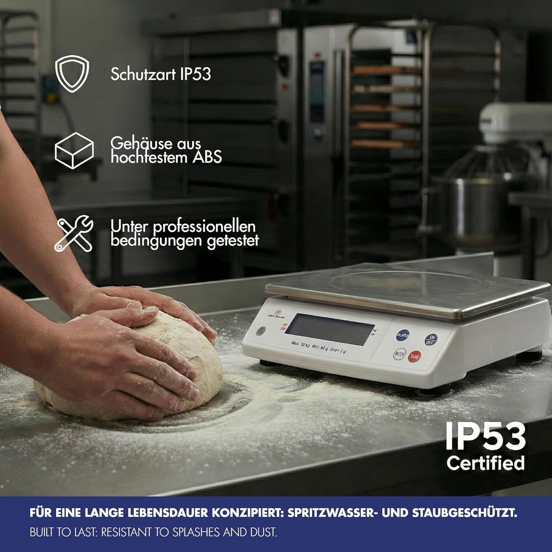 LOUIS TELLIER | Professionelle Elektronische Waage | 30 kg | IP53 | Genauigkeit 2 g | Abnehmbare Waa