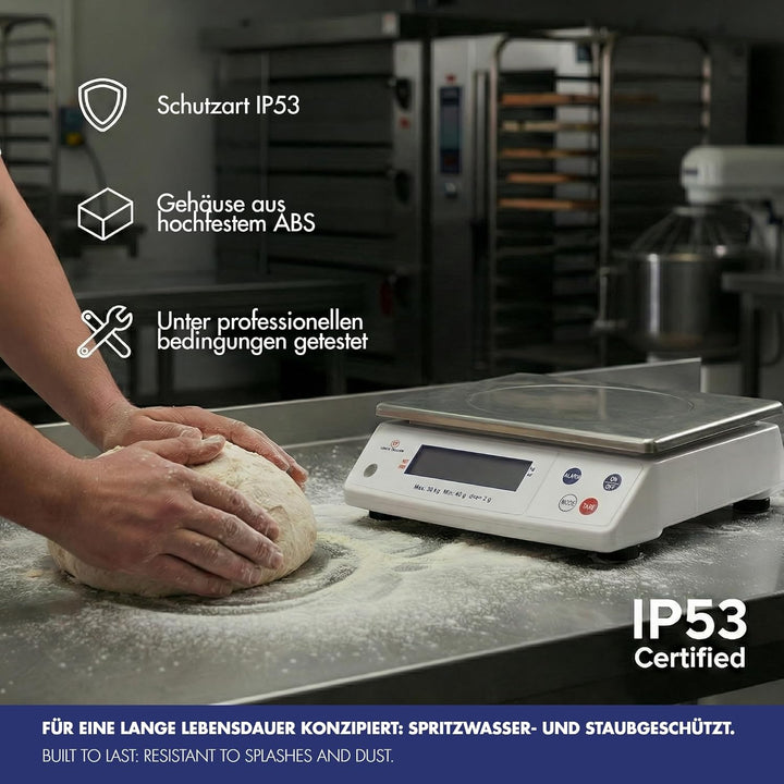 LOUIS TELLIER | Professionelle Elektronische Waage | 30 kg | IP53 | Genauigkeit 2 g | Abnehmbare Waa