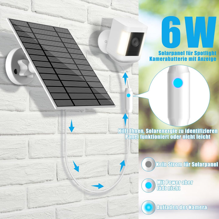 6W Solarpanel kompatibel mit Ring Spotlight Cam Plus/Pro und Stick Up Cam-Akku, Solarladegerät für R