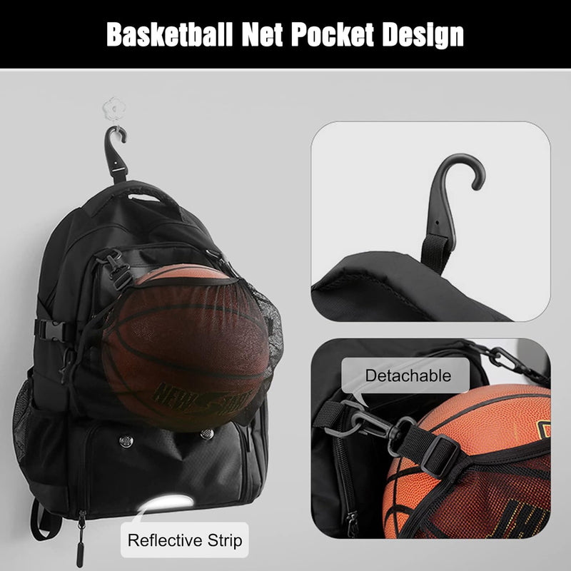 FANDARE Basketball Rucksack Fussball-Rucksack mit Ballfach & Schuhfach Schulrucksack mit 15.6 Zoll L