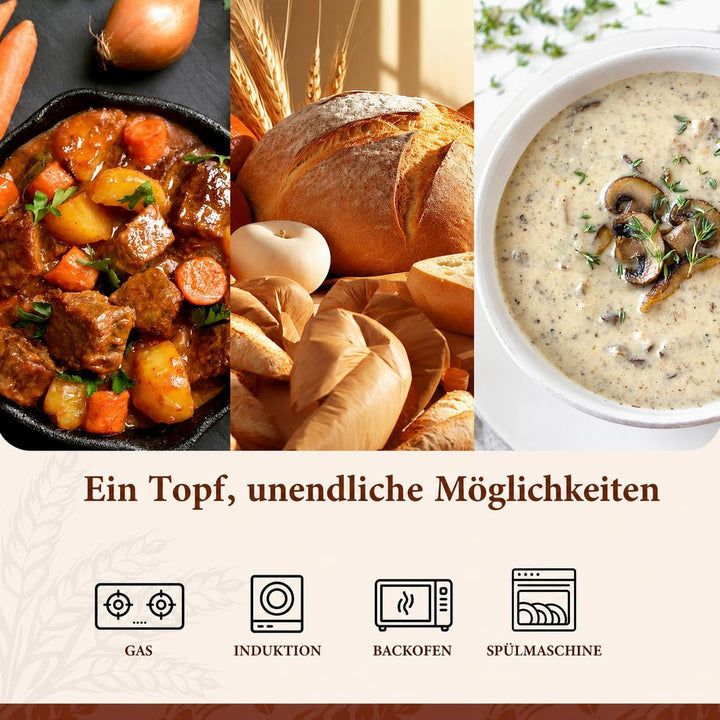 Gusseisen Dutch Oven 5 QT Brotbacktopf Emaille Bräter mit Gärkörbchen Banneton Sauerteig Backset zum
