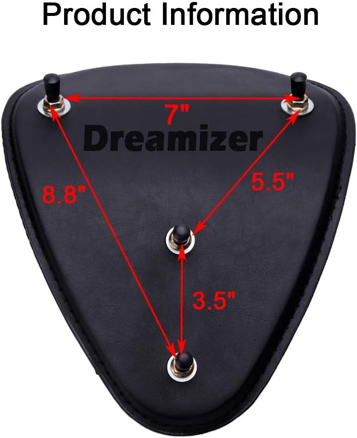 DREAMIZER Schwarzer Motorrad Leder Bobber Sitz, Motorrad Solositz mit Federhalterung Grundplatte für