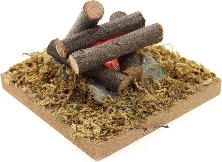 ELLUG Krippenzubehör Set 5tlg. Zubehörteile aus Holz: Futterkrippe, Kochstelle, Lagerfeuer mit LED,