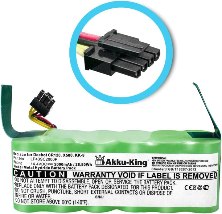 Akku-King Akku kompatibel mit Ecovacs Deebot CR120, KK-8, X-500, X500 - ersetzt LP43SC2000P - NI-MH