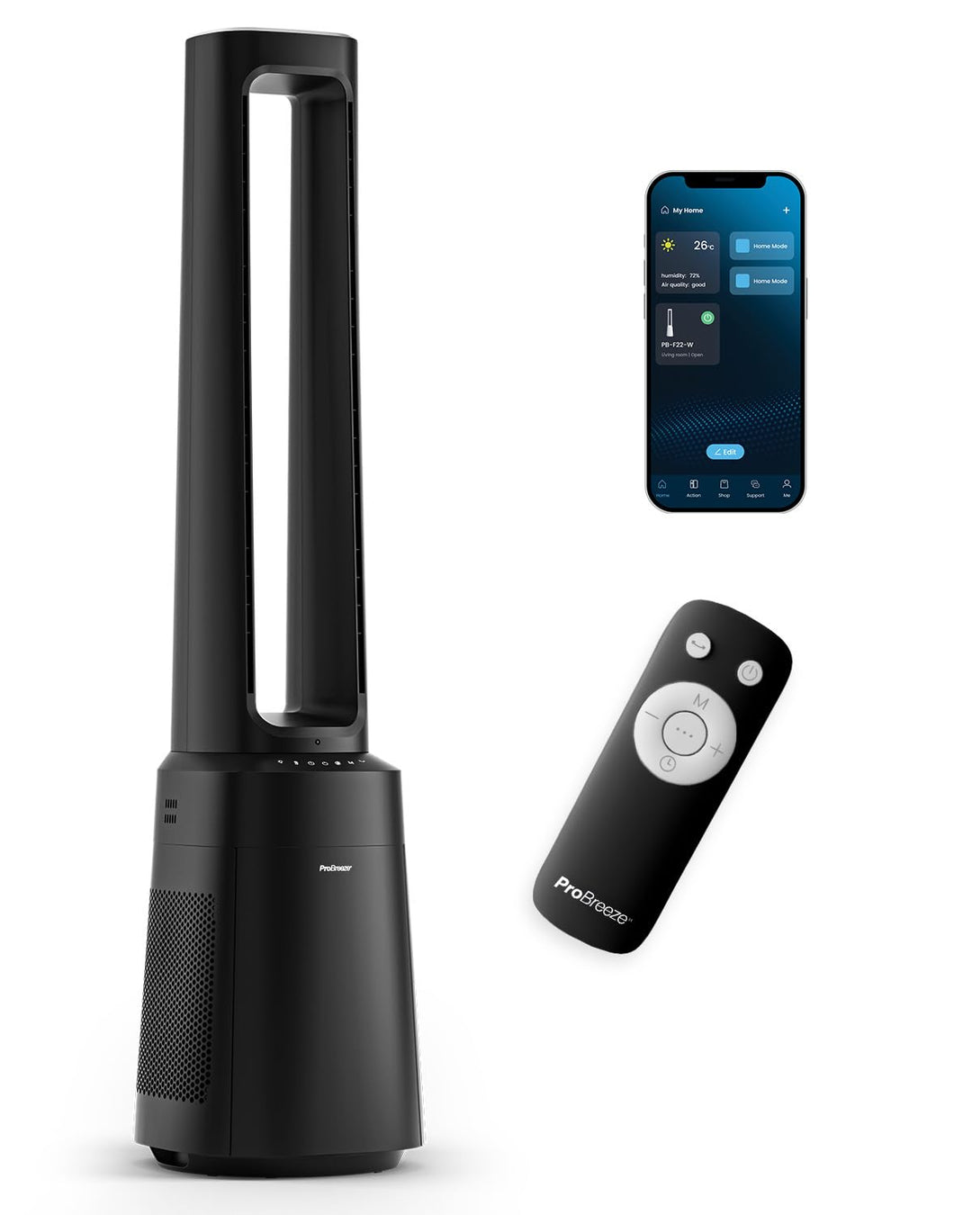Pro Breeze OmniAir 105cm rotorloser Ventilator mit Luftreiniger - Smart Home Ventilator, WLAN, App,