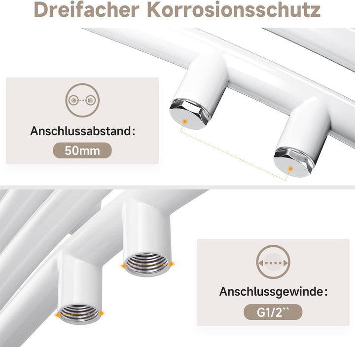 Badheizkörper Elektrisch Weiss 1150x600 mm Gebogen Handtuchwärmer Handtuchheizkörper Elektrisch mit