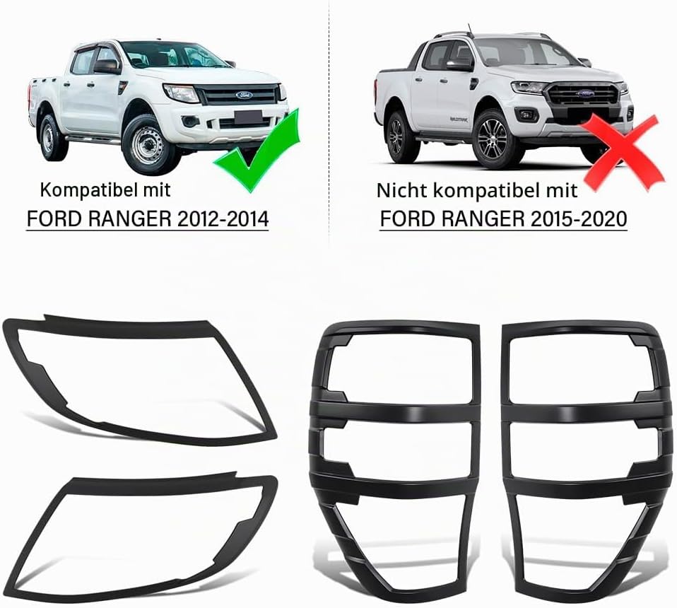 JHCHAN Scheinwerfer Rücklichtabdeckung für Ford Ranger T6 2012-2014 Raptor Limited Tremor XL XLT XLS