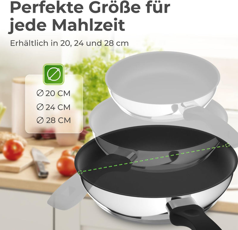 KLAMER Bratpfanne 28cm, antihaftbeschichtete Induktions-Pfanne, mit hohem Rand, Premium Beschichtung