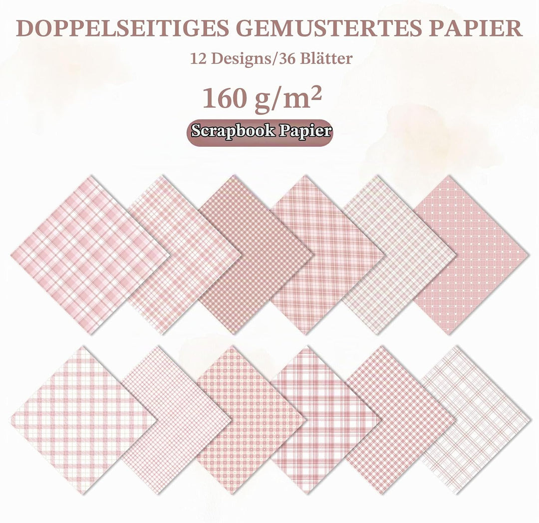 36 Blat Scrapbook Papier 30x30 cm Scrapbook Bastelpapier mit Muster, Doppelseitiges Motivpapier Bunt