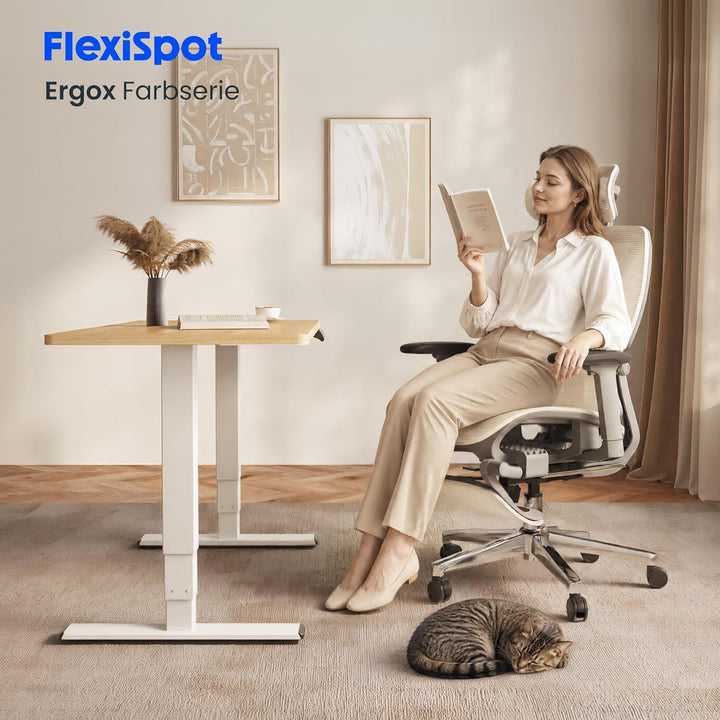 FLEXISPOT ErgoX Ergonomischer Bürostuhl mit Fussstütze Schreibtischstuhl, 3D-Armlehnen, 3D-Kopfstütz