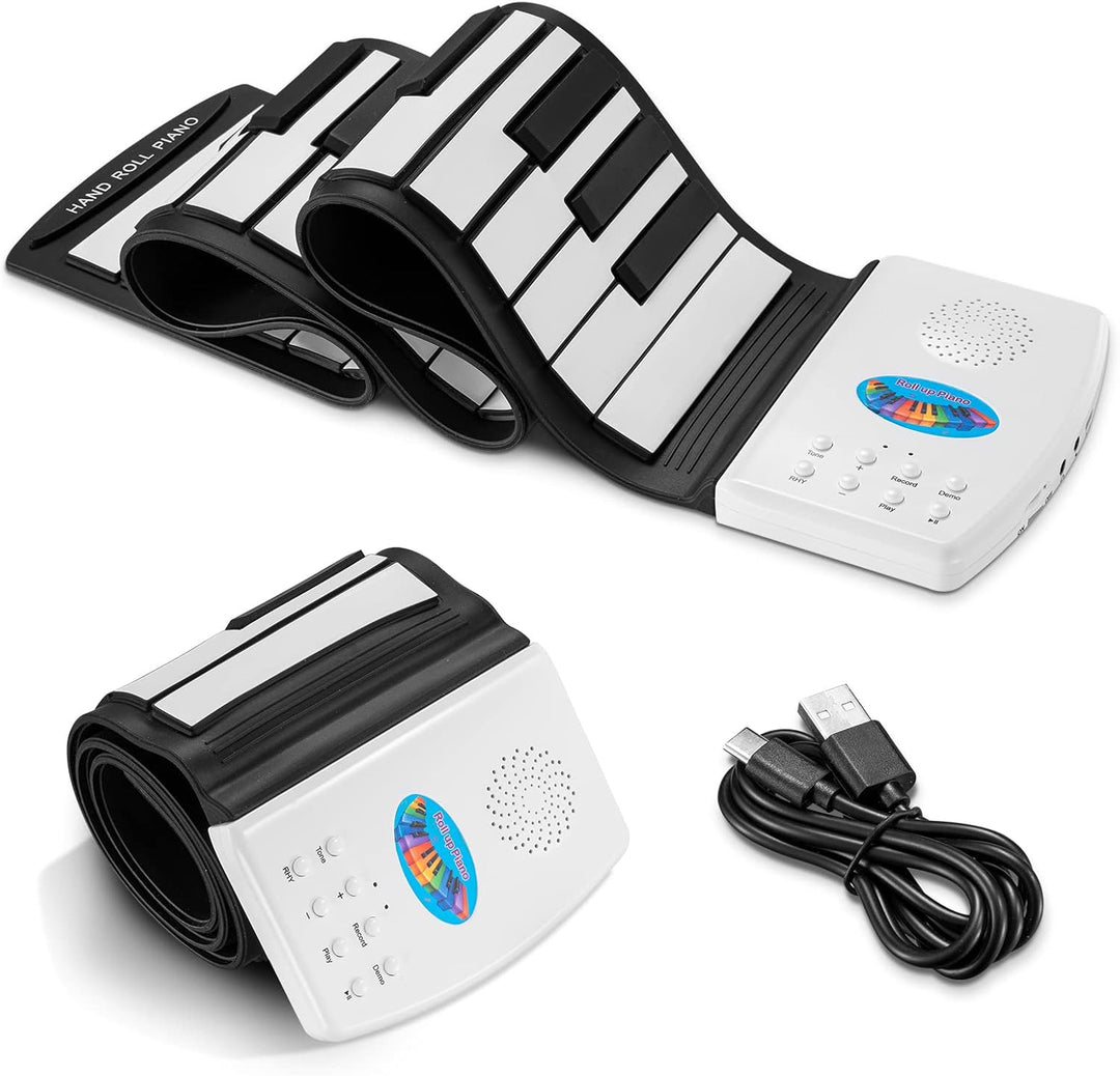 POGOLAB 49 Tasten Rollpiano, Digitales Piano Keyboard mit 47 Tönen, 14 Demo, 128 Reimen, Mikrofon-Ko