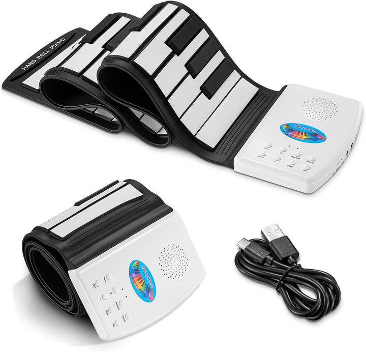 POGOLAB 49 Tasten Rollpiano, Digitales Piano Keyboard mit 47 Tönen, 14 Demo, 128 Reimen, Mikrofon-Ko