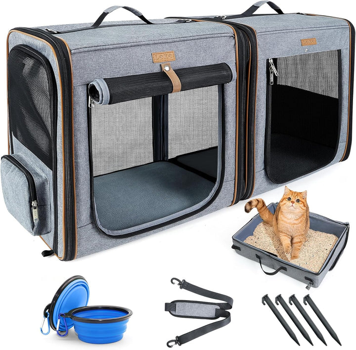 Lekeinchi 2-in-1 Hundebox Transportbox Katze für Mittelgrosses Haustier, Faltbare Katzentransportbox