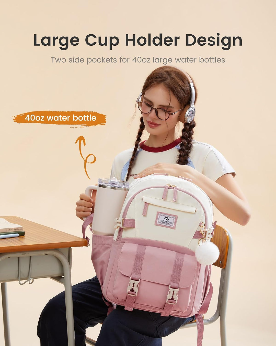 LOVEVOOK Schulrucksack Teenager Mädchen 10-18 Jahre mit Grossem Flaschenfach | Rucksack Damen Multi-