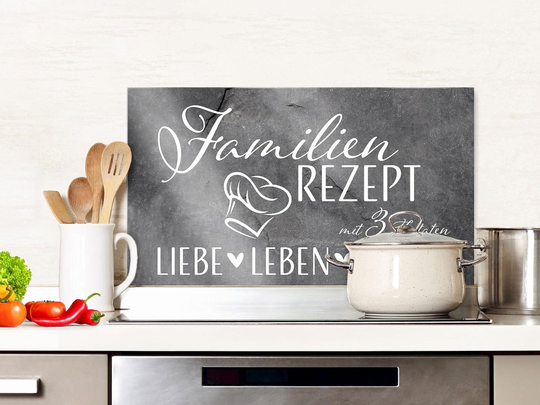 GRAZDesign Spritzschutz Küchenrückwand Glas Küche für Herd & Küchenspüle, Grau mit Spruch - Glasplat
