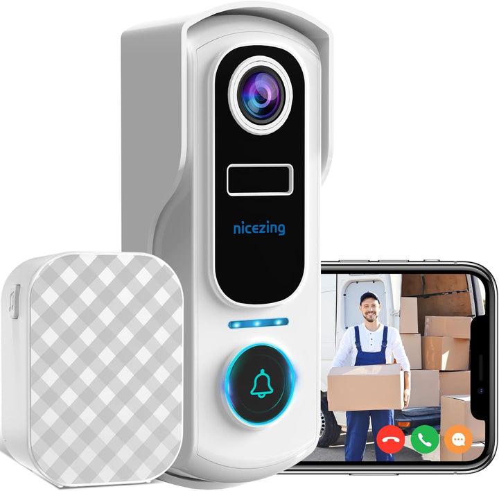 2K FHD Video Türklingel mit Kamera Kabellose Kompatibel mit Alexa, nicezing Funkklingel mit Kamera W