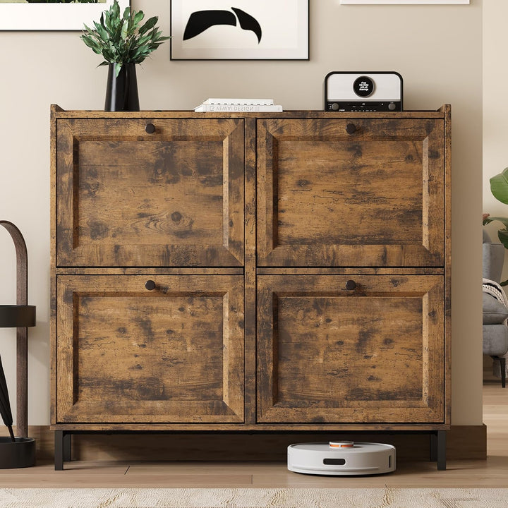 4-Klapp Ultra-Schmaler Holz Schuhschrank, Verstellbare Trennwände Schuhschrank für Enge Flure, Eingä