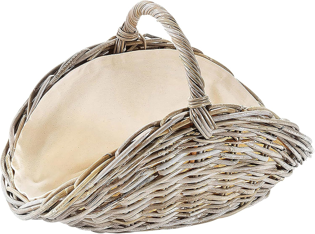 Kobolo Kaminholzkorb oval Kubu grey aus Rattan mit Henkel und Leinen ausgeschlagen Grau Leinen, Grau