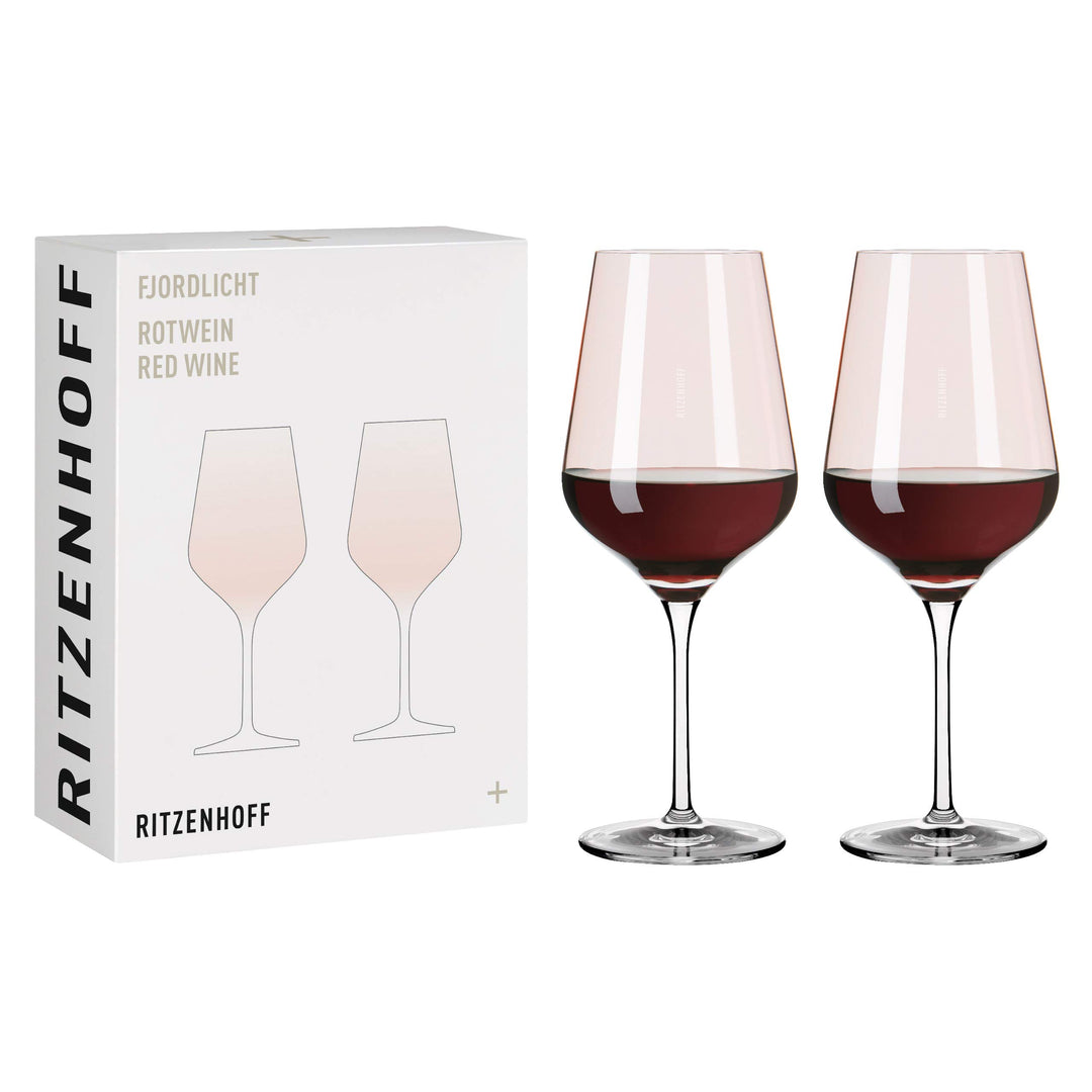 RITZENHOFF 3631001 Rotweinglas 500 ml – Serie Fjordlicht Nr. 1 – 2 Stück mit Farbverlauf Peach – Mad