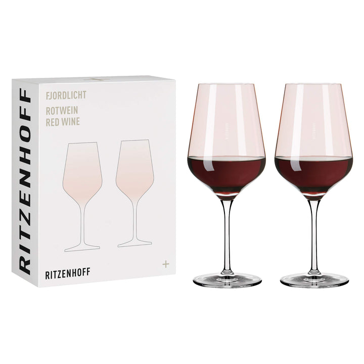 RITZENHOFF 3631001 Rotweinglas 500 ml – Serie Fjordlicht Nr. 1 – 2 Stück mit Farbverlauf Peach – Mad