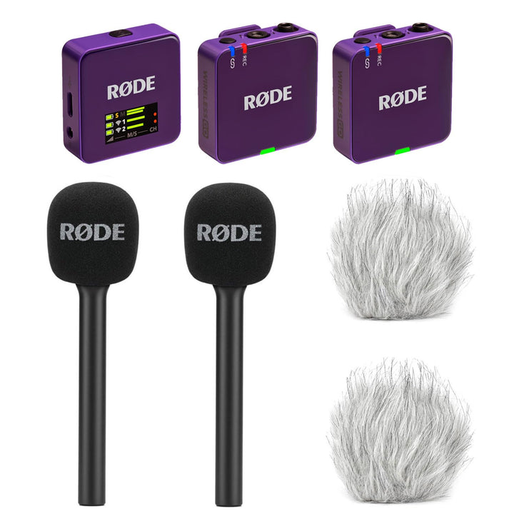 Rode Wireless GO Gen 3 Drahtloses 2-Kanal Mikrofon-Funksystem Lila mit 2X Interview GO Handadapter u