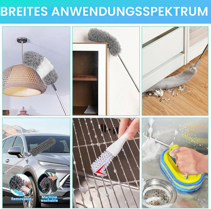 9 Stück Staubwedel Teleskop Waschbar, 2,5m StaubwedelLang Ausziehbar, Teleskop Staubwedel Verbiegbar