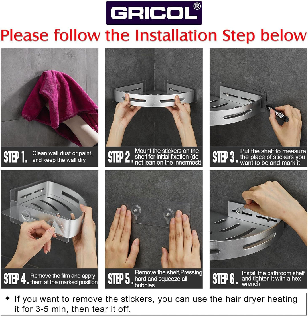 GRICOL Eckablage Duschkorb Duschregal ohne Bohren Duschablage Metall Mit 4 Haken Dusche Ablage Badre