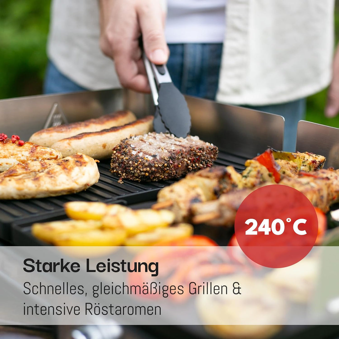 LEBENLANG Elektrogrill Tischgrill elektrisch - Inkl. Grillzange & Spritzschutz I 2400W Für Drinnen &