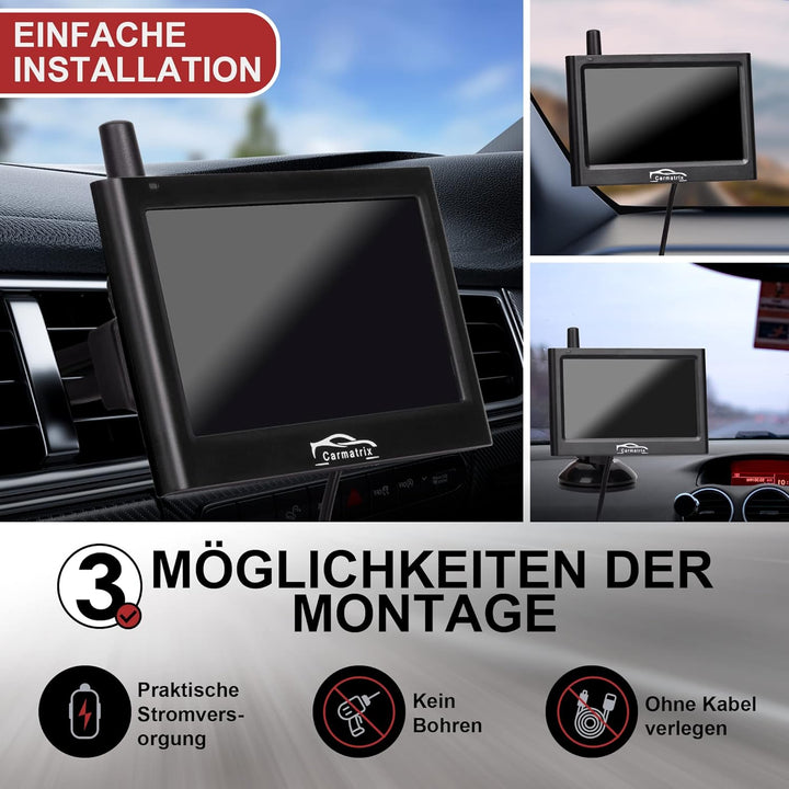 Funk Solar Auto Rückfahrkamera solarbetrieben im Nummernschild mit 4,3 Zoll Monitor Rückfahrsystem S