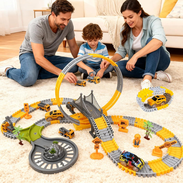Autorennbahn, Rennbahn, Spielzeugautos Autobahn, 6 Autos Spielzeug, mit Bagger Spielzeug und Elektro