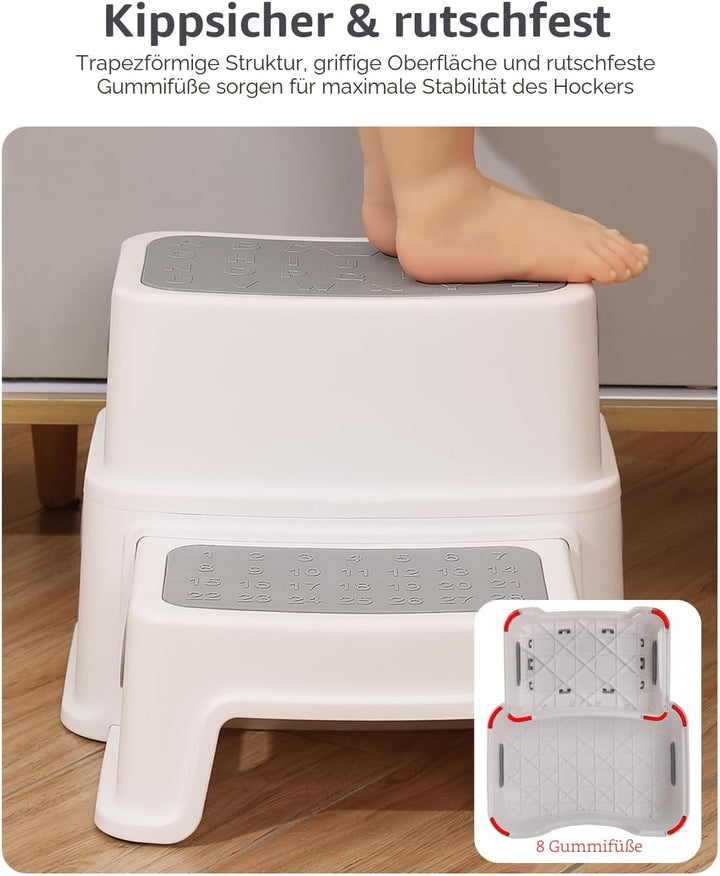 Tritthocker Kinder 2 Stufen, Robuster Hocker Zweistufiger Tritthocker für Badezimmer, Waschbecken un