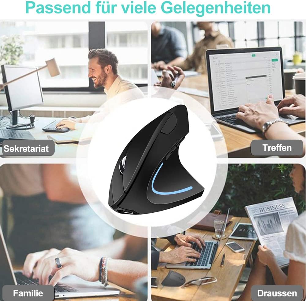 Ergonomische Maus Kabellos Bluetooth Wiederaufladbare Vertikale Funk Maus (2,4 GHz+BT5.1) Modus mit