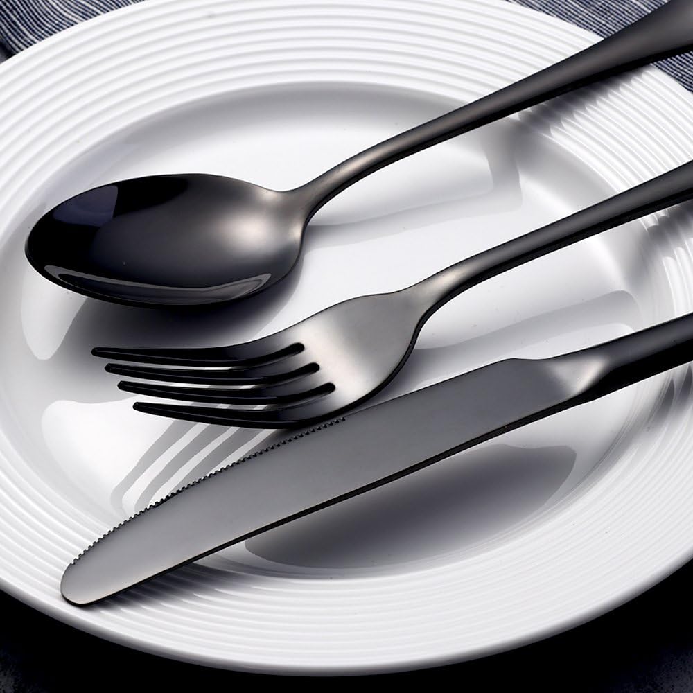 Besteckset 16stk Buyer Star Edelstahl Besteckset Schwarz Messer Gabeln Besteckservice für 4 Personen