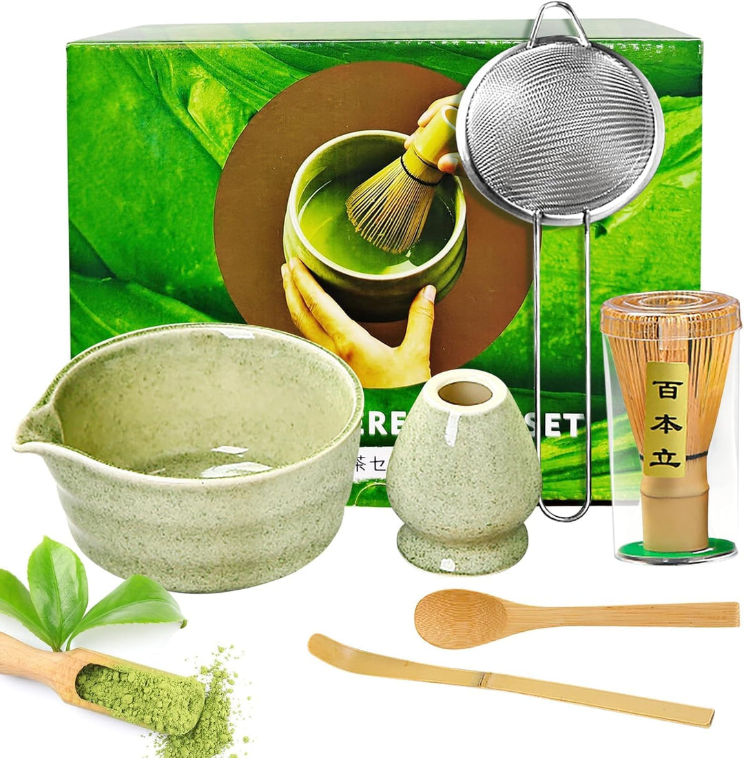 6 Stück Matcha Set, Matcha Tee Set, Matcha Besen Set, Matcha Schale, Matcha Besen mit Ausgiesser Mat