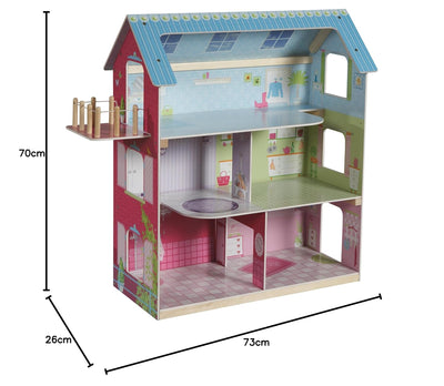 roba Puppenhaus, Puppenvilla inkl. 16 Puppenmöbel, Mädchen-Spielzeug liebevoll bedruckt Pastell, Pas