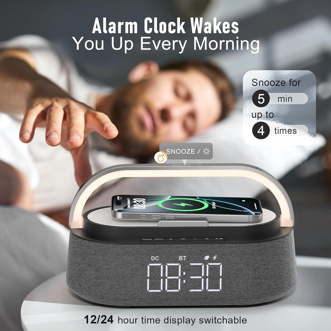 COLSUR Radiowecker Digital mit Wireless Charger, Bluetooth Lautsprecher mit USB-Ladegerät, Smart Wec