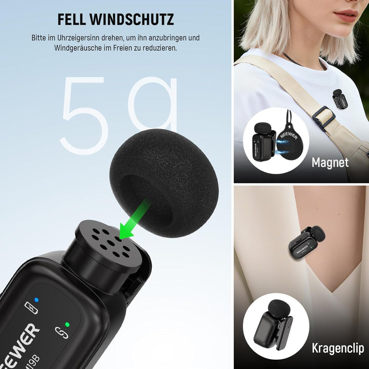 NEEWER Kabelloses Lavalier Mikrofon Sender mit App Steuerung, 10 Std. Akkulaufzeit, Rauschunterdrück