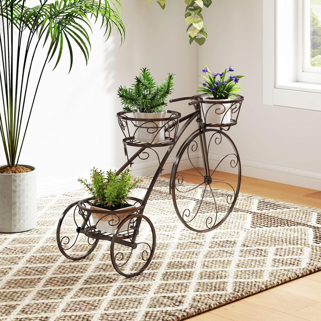 GOPLUS Pflanzenregal Fahrrad, Blumenregal mit 3 Ebenen, Blumenständer aus Metall, Pflanzenständer Bl