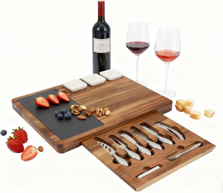Louis Donné Käsebrett mit Käsewerkzeugen Set, Serviertablett Holz Käseplatte, Charcuterie Käse Brett