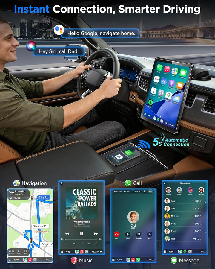 URVOLAX 10,1" Drehbares Apple CarPlay: Android 13 Wireless Android Auto Display mit Google Play - Ma