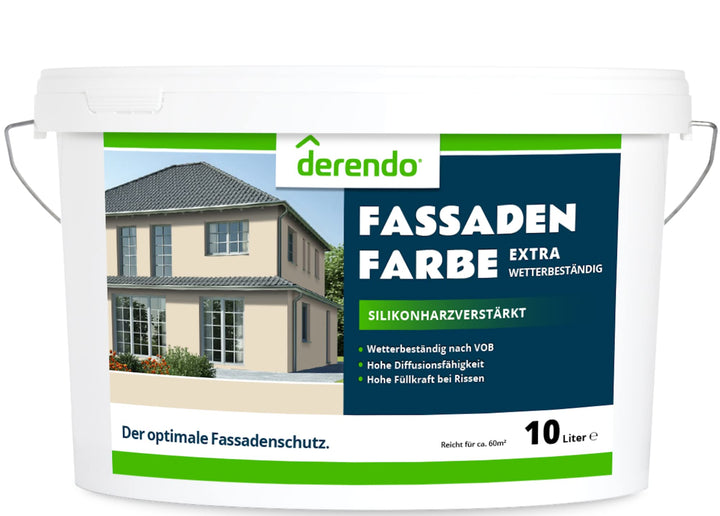 derendo Fassadenfarbe beige 10l mit EXTRA hohem Wetterschutz, matte silikonharzverstärkte Fassaden F