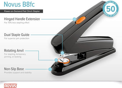 Novus B8FC B 8 FC Heftgerät (50 Blatt, Flachheftung, Hebelfunktion, inkl. 1000 Heftklammern) schwarz